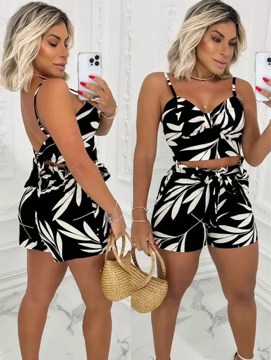 Conjunto Feminino Cropped e Short Estampado