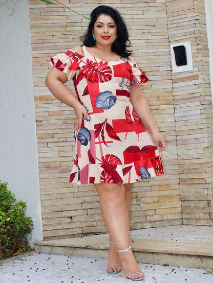 Vestido Plus Size Estampado Floral com Babado