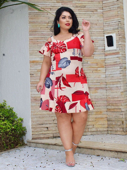 Vestido Plus Size Estampado Floral com Babado
