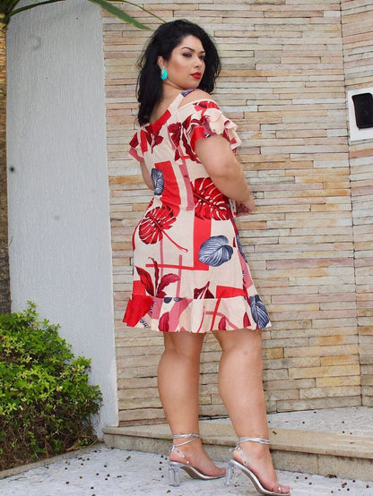 Vestido Plus Size Estampado Floral com Babado