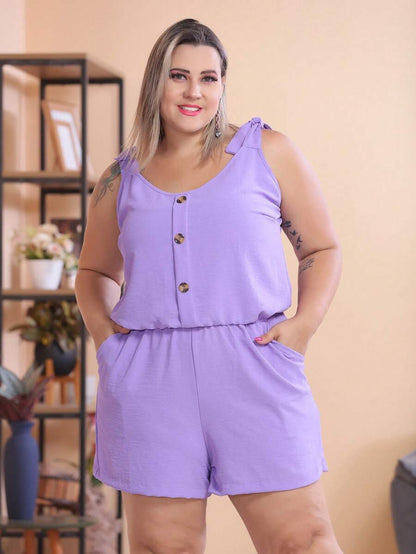 Macaquinho Plus Size Feminino Short Leve com Alças