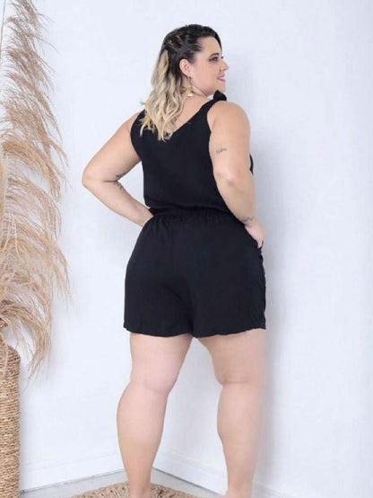 Macaquinho Plus Size Feminino Short Leve com Alças
