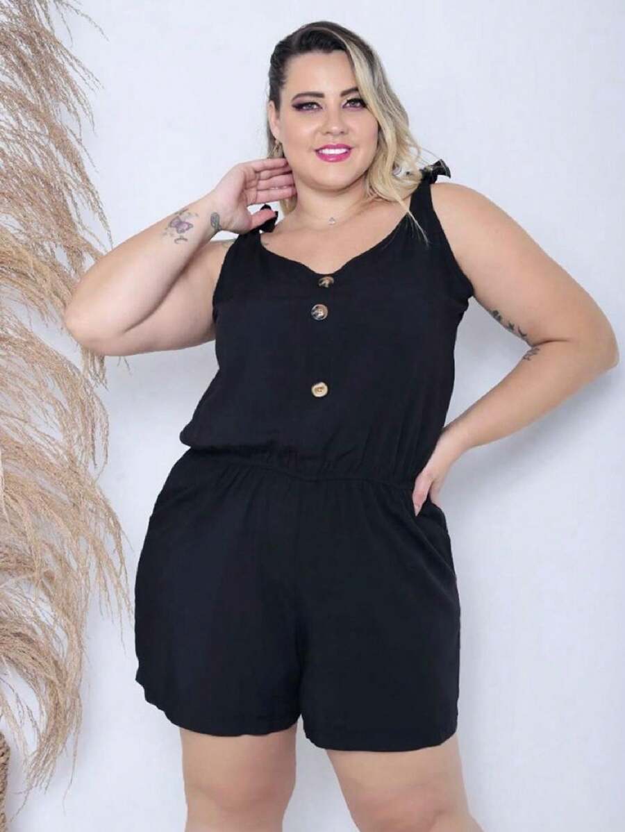 Macaquinho Plus Size Feminino Short Leve com Alças