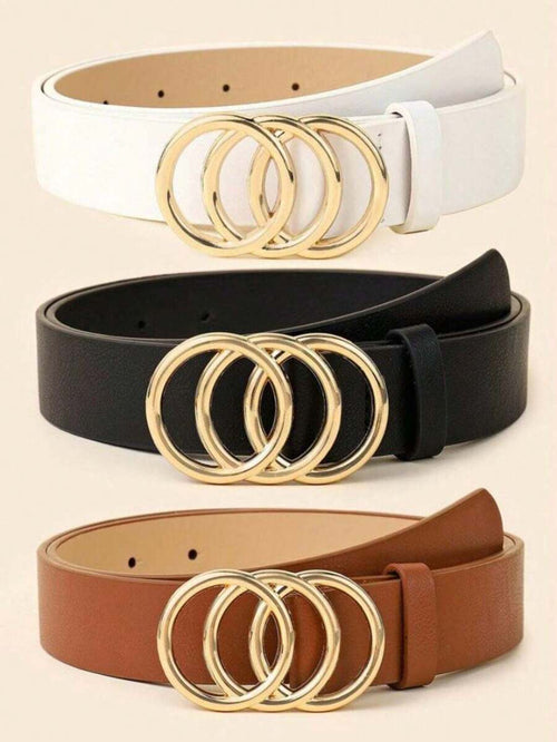 Cinto Fino  com Argola Tripla Redonda e Fivela Dourada