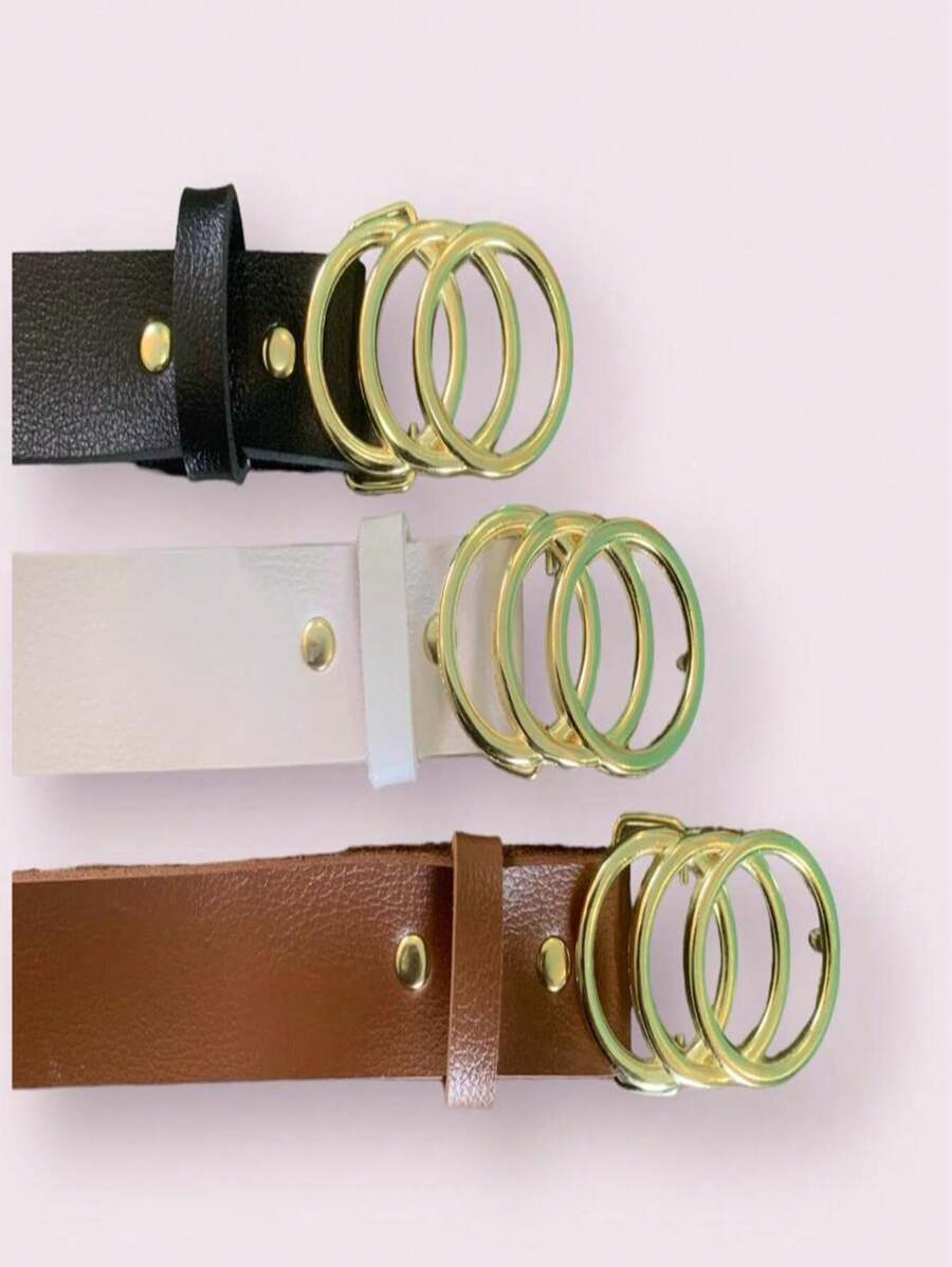 Cinto Fino  com Argola Tripla Redonda e Fivela Dourada