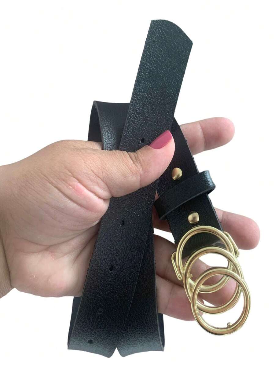 Cinto Fino  com Argola Tripla Redonda e Fivela Dourada