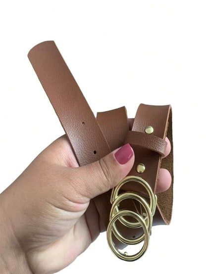 Cinto Fino  com Argola Tripla Redonda e Fivela Dourada