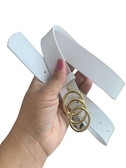 Cinto Fino  com Argola Tripla Redonda e Fivela Dourada