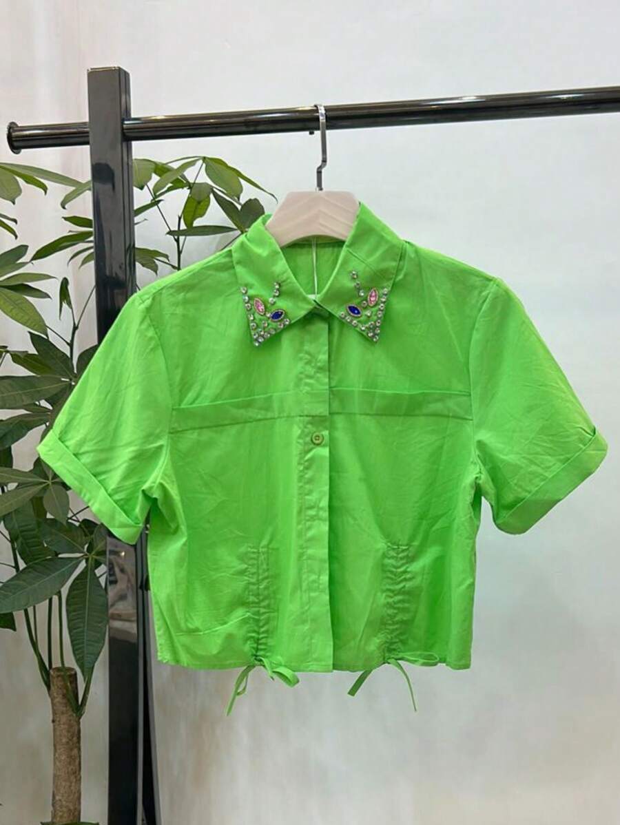 Cropped Feminino Slim Fit com Pérolas