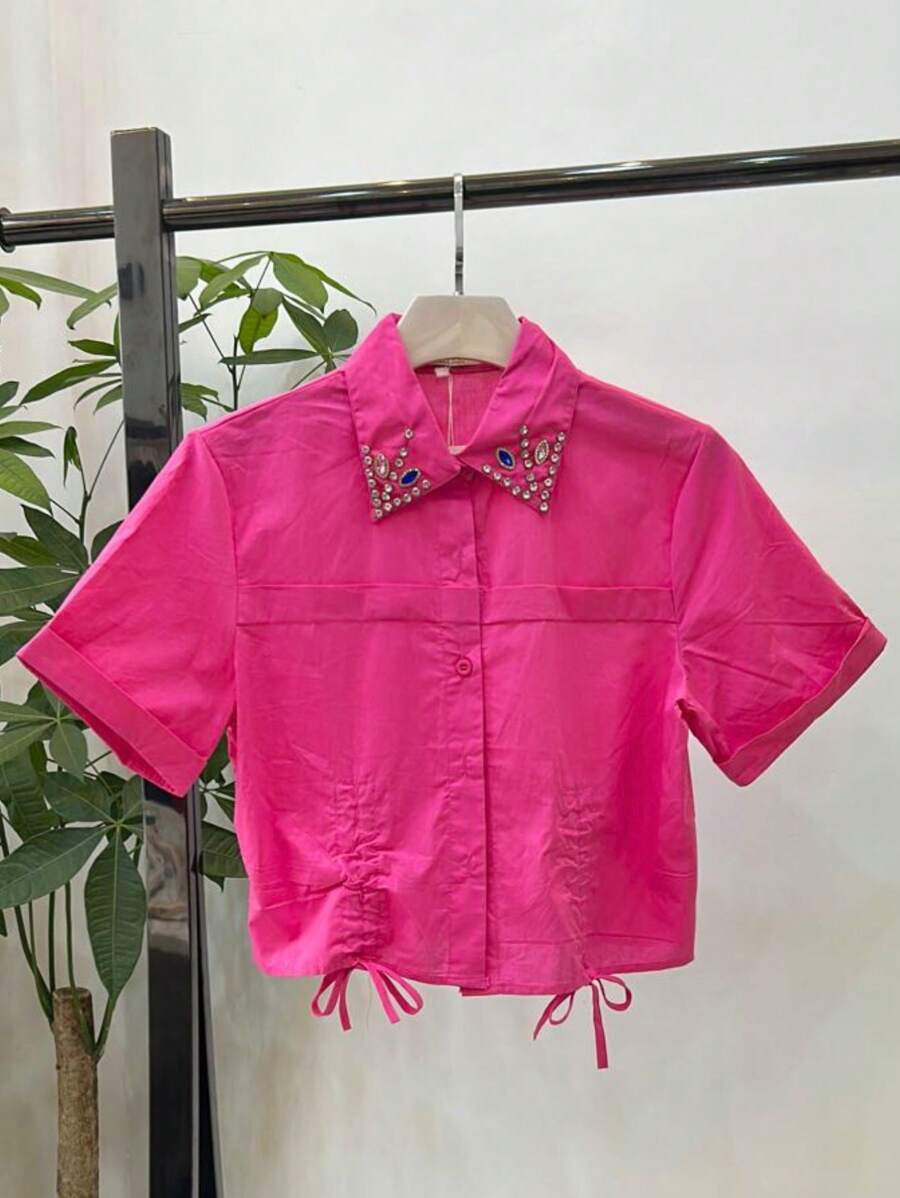 Cropped Feminino Slim Fit com Pérolas
