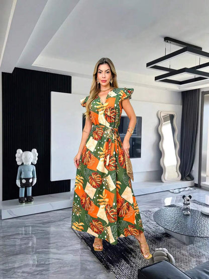 Vestido Feminino em Crepe Estampado Tropical