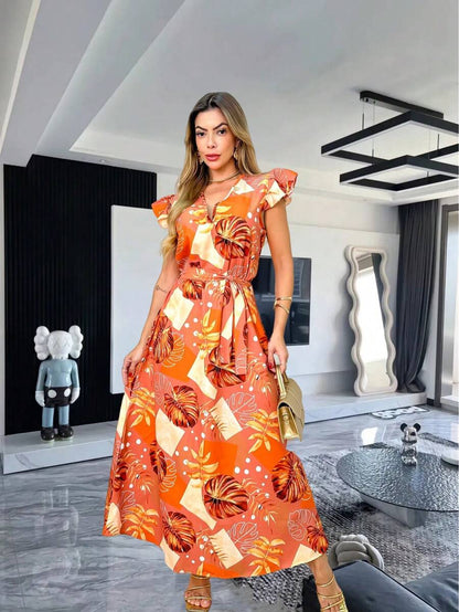 Vestido Feminino em Crepe Estampado Tropical