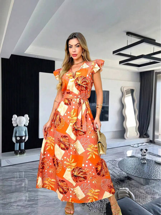 Vestido Feminino em Crepe Estampado Tropical