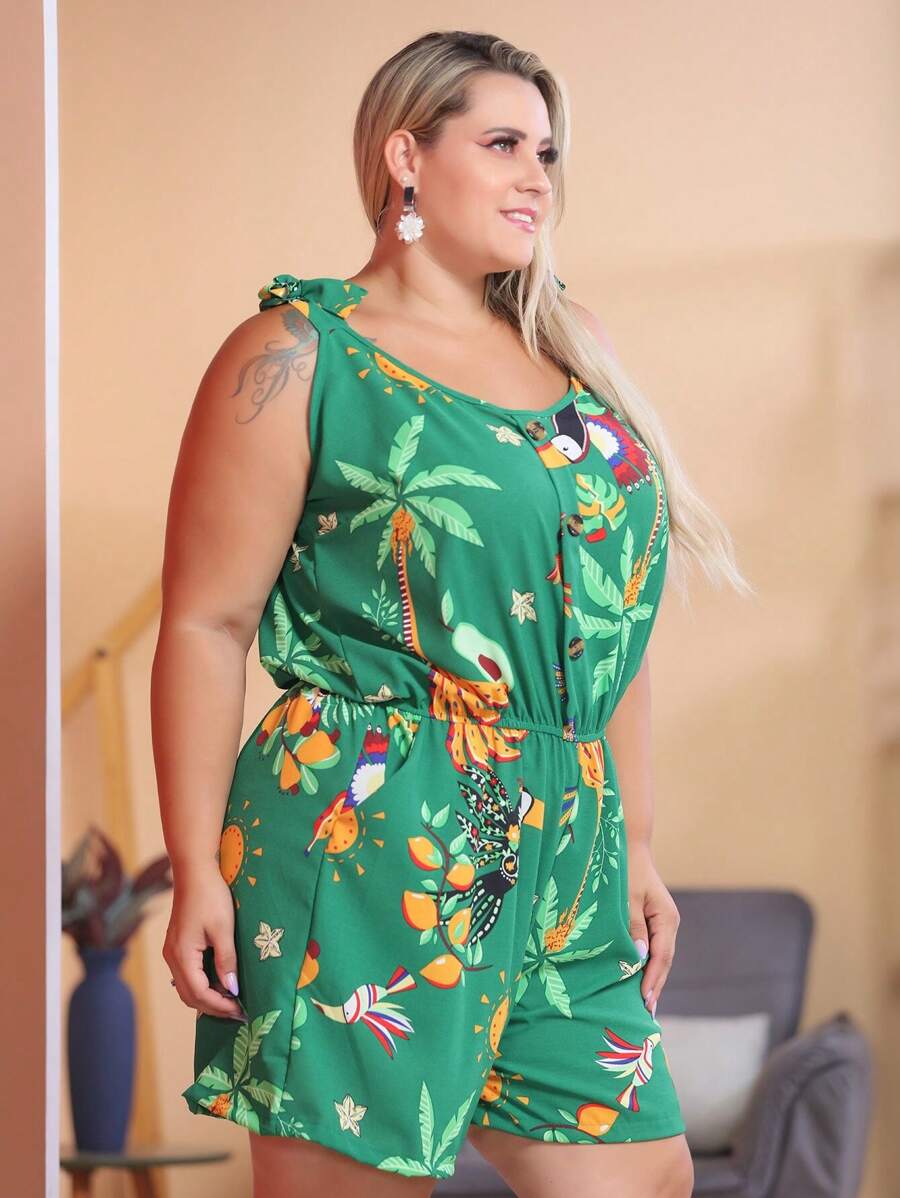 Macaquinho Plus Size Feminino Short Leve com Alças