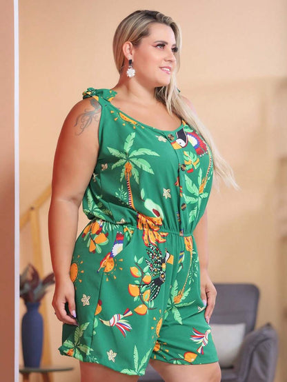 Macaquinho Plus Size Feminino Short Leve com Alças