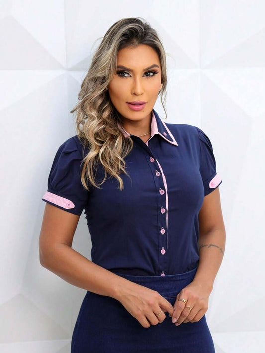 Camisete Feminina Manga Curta Slim com Detalhe na Manga