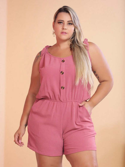 Macaquinho Plus Size Feminino Short Leve com Alças