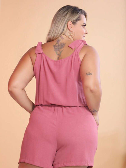 Macaquinho Plus Size Feminino Short Leve com Alças