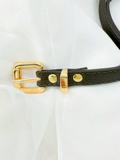 Cinto Feminino de Couro Legítimo com Fivela Quadrada