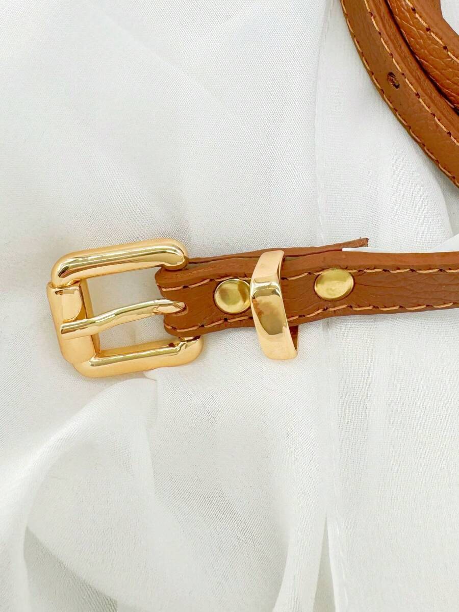 Cinto Feminino de Couro Legítimo com Fivela Quadrada