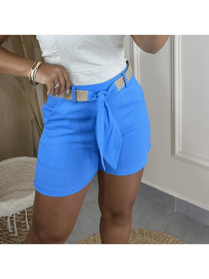 Shorts Feminino de Linho Social Curto com Cinto e Bolso Faca