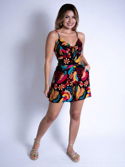Macaquinho Feminino Estampado com Lastex