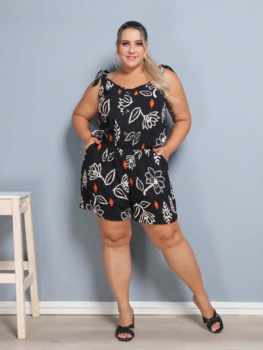 Macaquinho Plus Size Feminino Short Leve com Alças