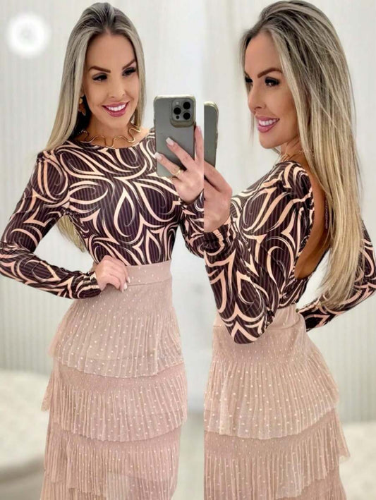Body Estampado com Decote nas Costas