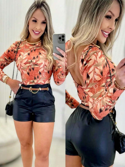 Body Estampado com Decote nas Costas
