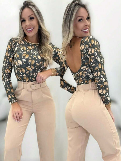 Body Estampado com Decote nas Costas
