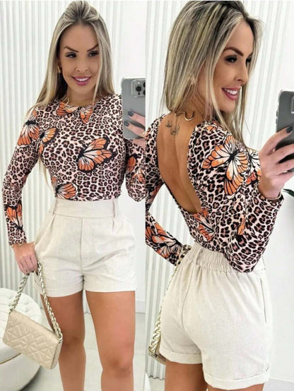 Body Estampado com Decote nas Costas