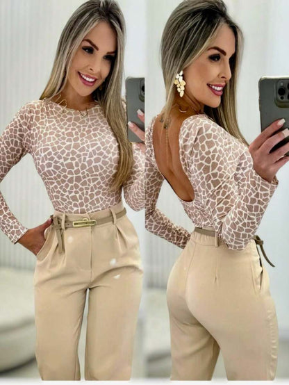 Body Estampado com Decote nas Costas