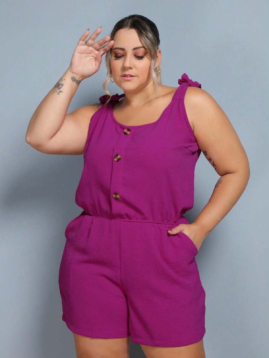 Macaquinho Plus Size Feminino Short Leve com Alças