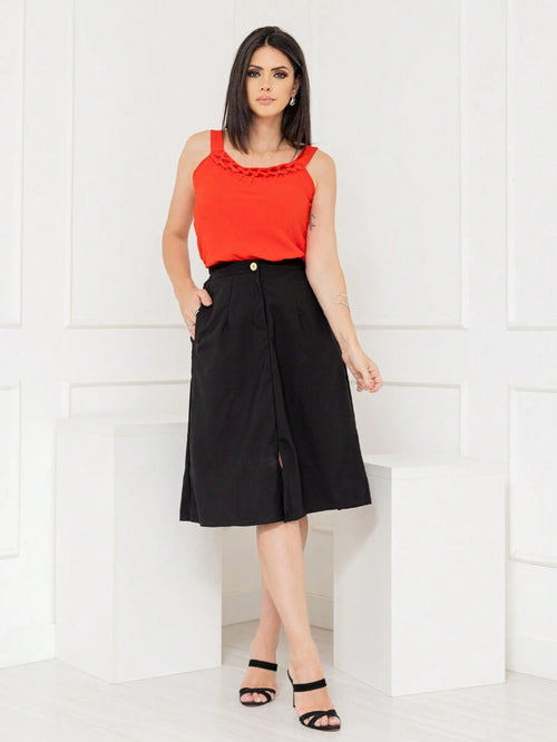 Saia Midi Social Feminina em Sarja