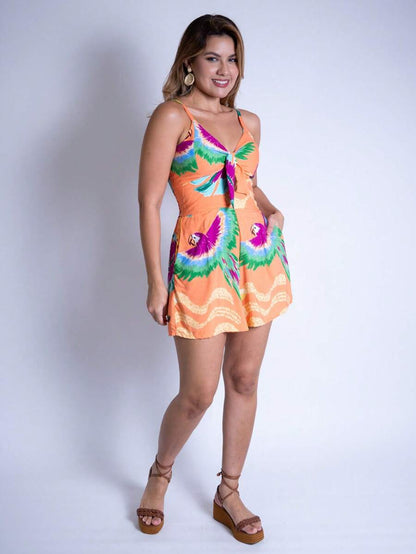 Macaquinho Feminino Estampado com Lastex