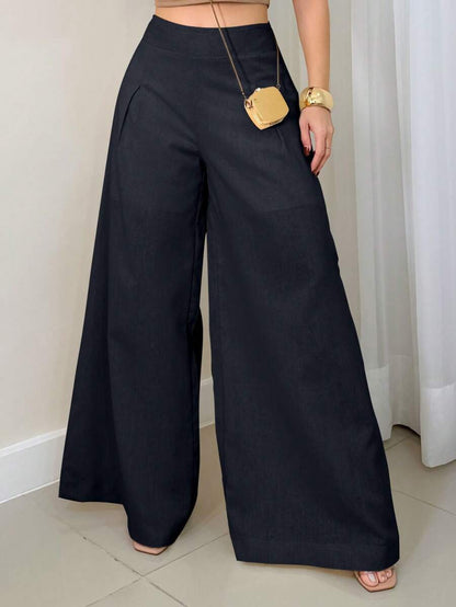 Calça Pantalona de Cambraia Feminina com Zíper nas Laterais e Forro Curto