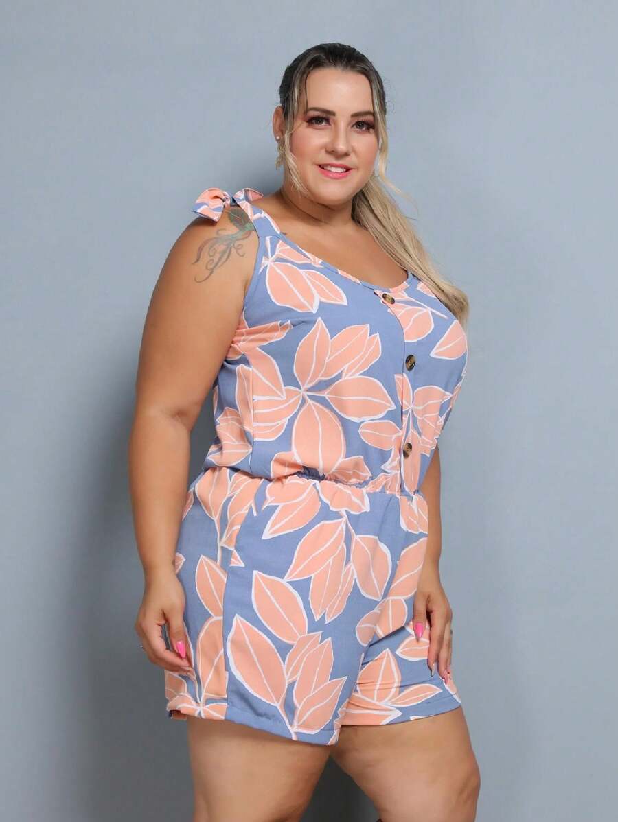 Macaquinho Plus Size Feminino Short Leve com Alças