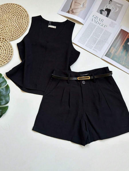 Conjunto Feminino em Linho com Blusa e Short