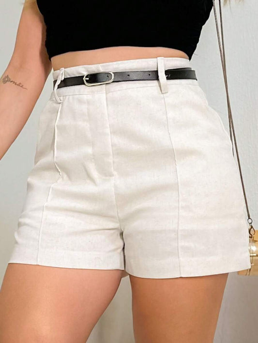 Short Feminino Viscoinho com Vinco e Cinto Fino