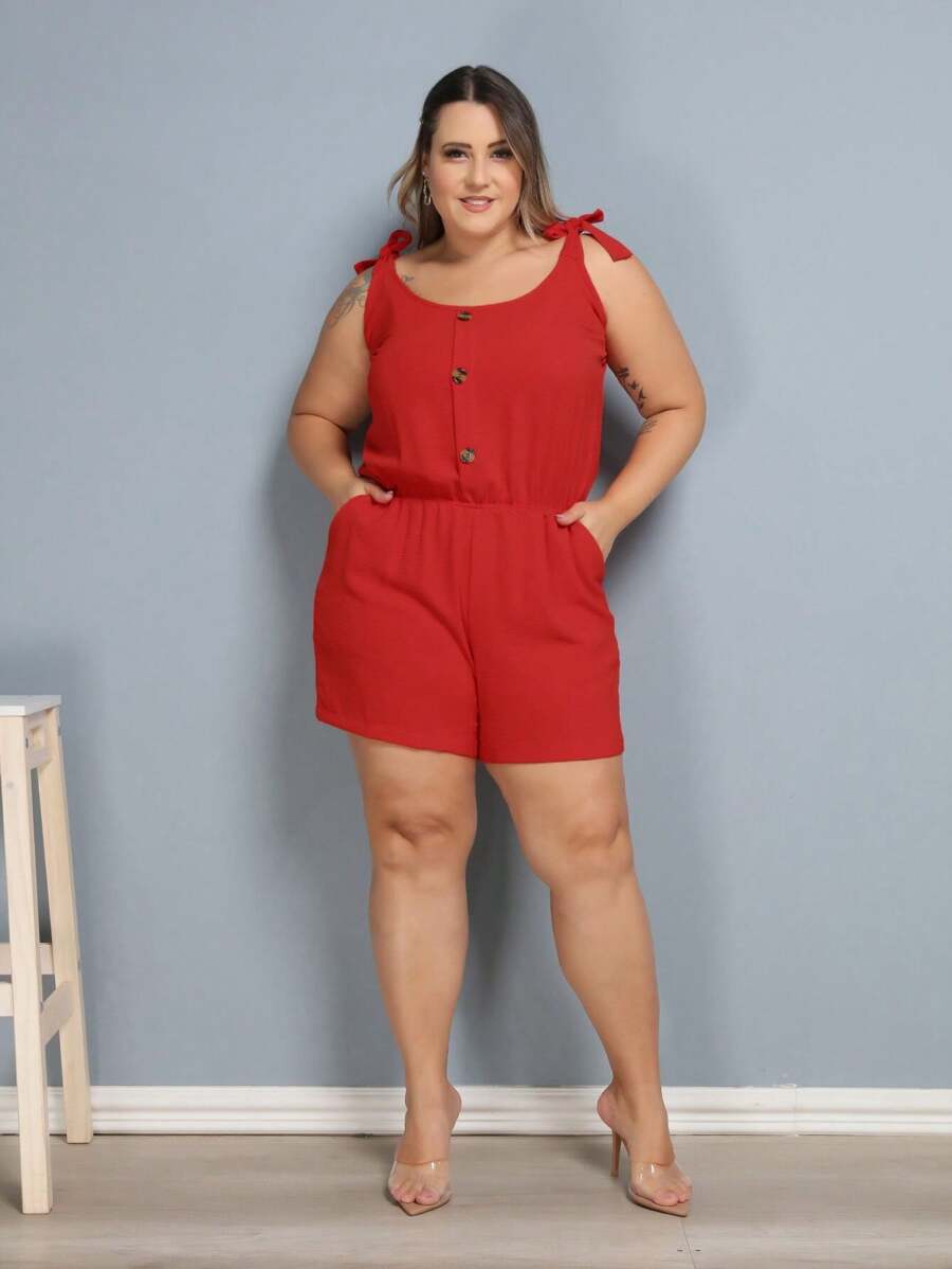 Macaquinho Plus Size Feminino Short Leve com Alças