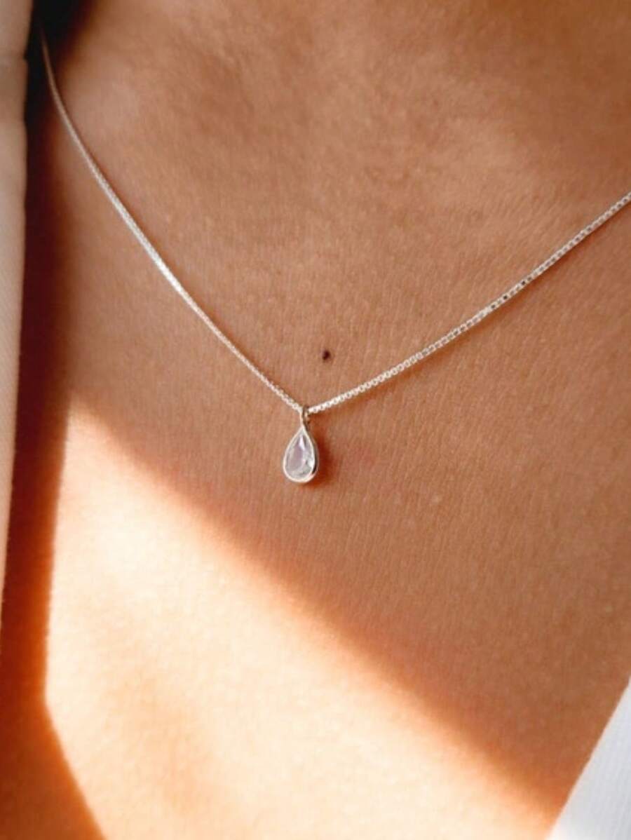 Colar Gargantilha Ponto de Luz Gota 45 cm em Prata Pura 925