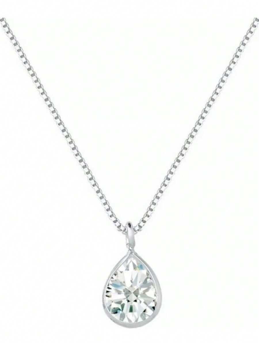 Colar Gargantilha Ponto de Luz Gota 45 cm em Prata Pura 925