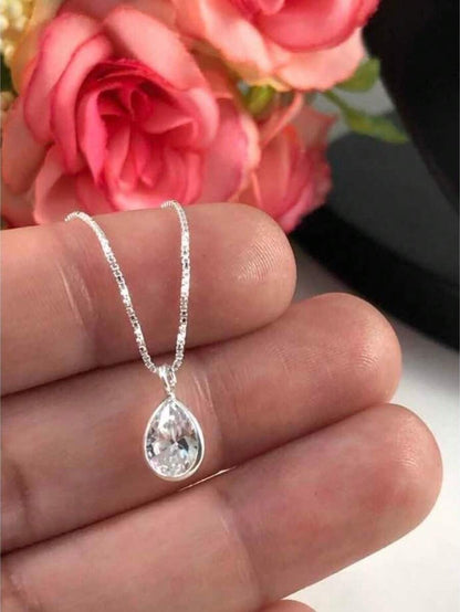 Colar Gargantilha Ponto de Luz Gota 45 cm em Prata Pura 925