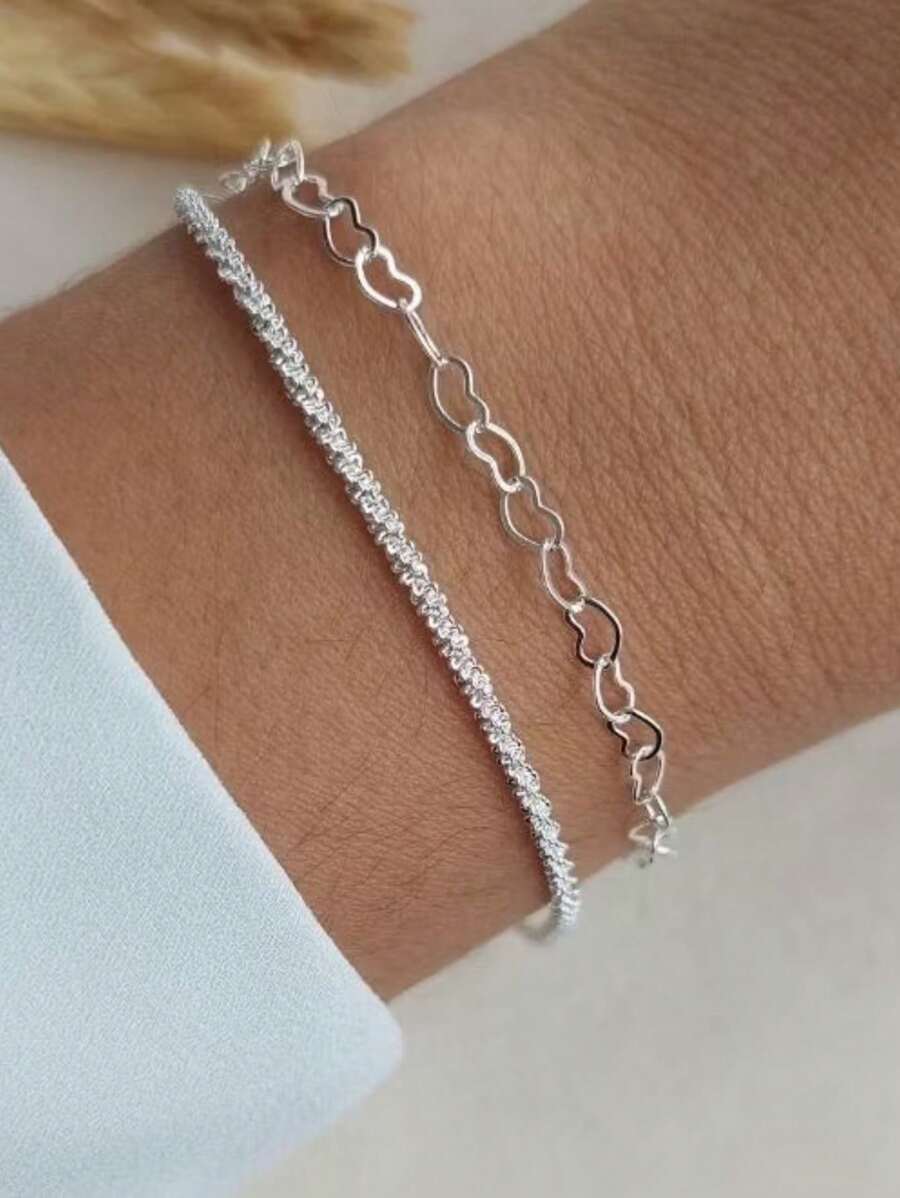 Kit 2 Pulseiras Femininas Banhadas a Prata 925