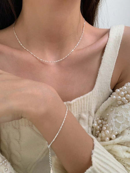 Kit Conjunto Colar Choker e Pulseira Fita Laminada Torcida Banhados a Prata 925