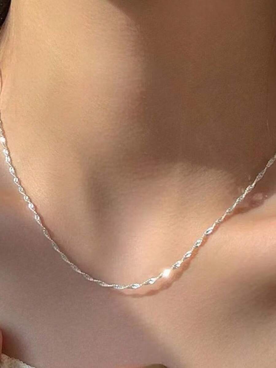 Kit Conjunto Colar Choker e Pulseira Fita Laminada Torcida Banhados a Prata 925