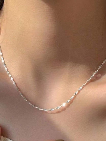 Kit Conjunto Colar Choker e Pulseira Fita Laminada Torcida Banhados a Prata 925