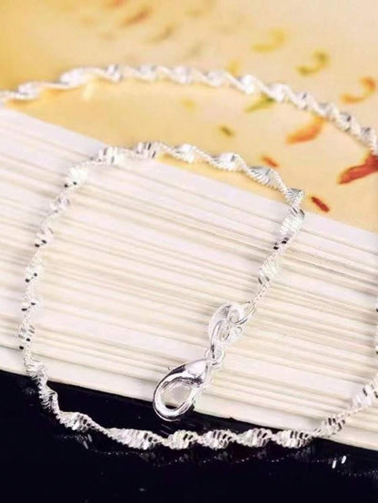 Kit Conjunto Colar Choker e Pulseira Fita Laminada Torcida Banhados a Prata 925