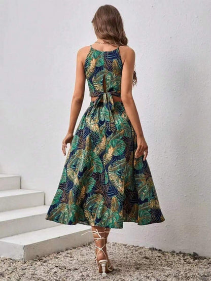 Conjunto Feminina Estampa Tropical Top e  Saia, Estampado