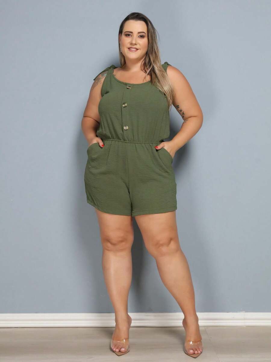 Macaquinho Plus Size Feminino Short Leve com Alças